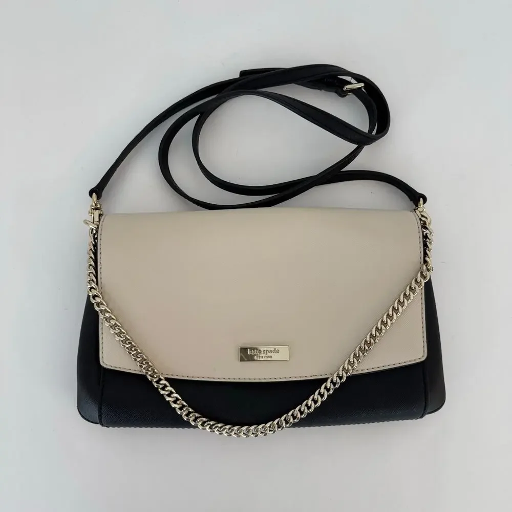 Kate Spade Saffiano Leather Laurel Way Greer Crossbody Bag Ivory/Black